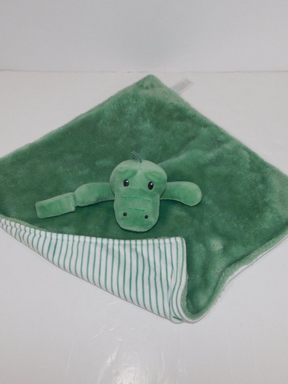 Carters Green Plush Alligator Crocodile Security Blanket Baby Lovey Nunu Striped